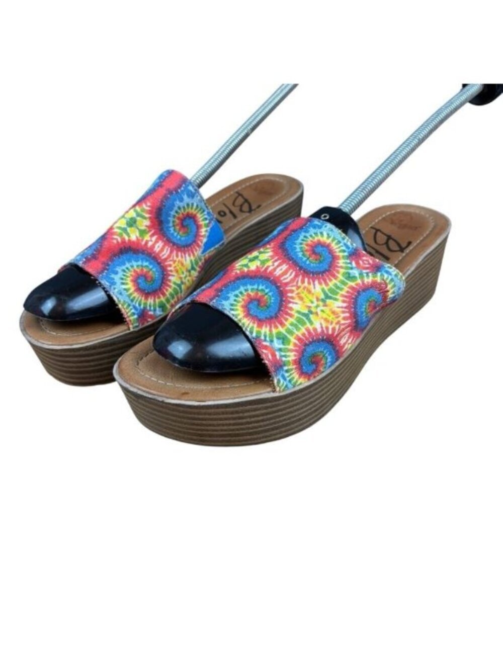 EUC Blowfish Malibu Tie-Dye Spiral Platform Slip-on Sandals VEGAN Sz 9.5